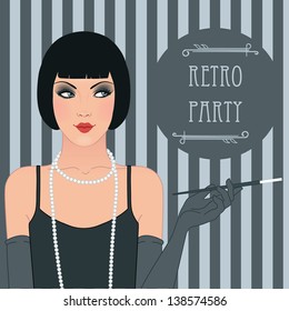 Flapper girls set: retro party invitation design in 20's style