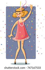 Flapper Party Girl from the Roaring 20s Retro Illustration - Charleston vintage dancer celebrating New Years Eve 
