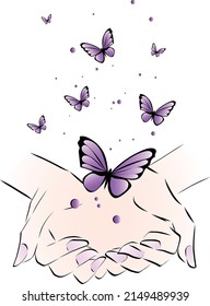 Flapping butterflies and female hands