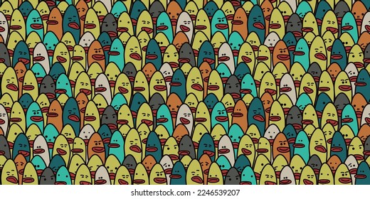 Flappy crowd, lipped mob, casual and funny. Seamless vector pattern for surface printing, packaging, notebooks, wallpapers, textiles, pillows, cups and other interiors.