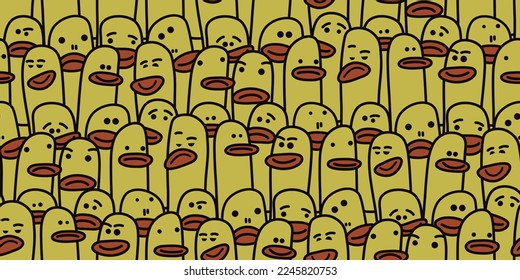 Flappy lipped yellow mob, casual and funny. Seamless vector pattern for surface printing, packaging, notebooks, wallpapers, textiles, pillows, cups and other interiors.