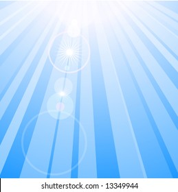 Flare in blue sky. Vector illustration.