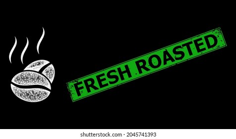 Flare crossing mesh cacao aroma framework with bright dots, and green rectangular grunge Fresh Roasted seal print.