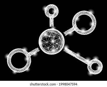 Flare crossing mesh distribution model framework with glowing spots. Constellation vector framework created from distribution model icon and crossing white lines.