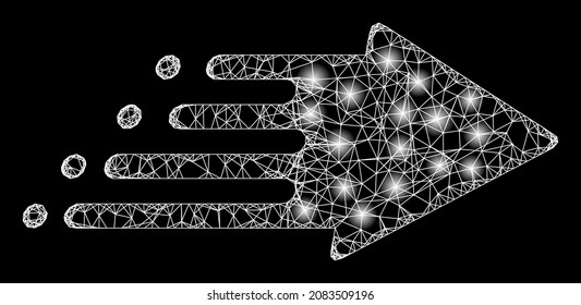 Proceso de velocidad de malla de paso de la bombilla con manchas brillantes. Modelo vectorial basado en el icono de proceso de velocidad y con líneas de cruce. Procesar la velocidad de malla de la canal de espuma en un fondo negro.