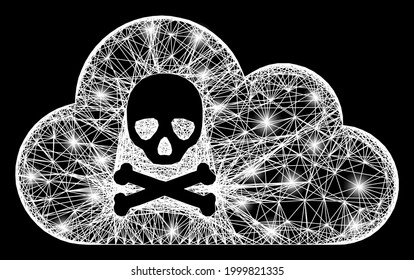 Flare crossing mesh toxic gas wireframe with glowing spots. Constellation vector model created from toxic gas symbol and intersected white lines. Sparkle constellation mesh toxic gas,