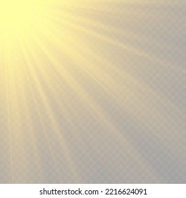 Flare effect with rays of light and magic sparkles. Golden sunlight with bright explosion. Yellow glowing explode lights. Gold star beam, blur in the light of radiance, front sun lens flash, vector 