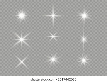 Flare explosion in lens effect with sunlight and sparkle ray in abstract background of glow starburst magic glitter illustration bright festive graphic beam set

