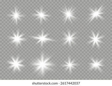 Flare explosion in lens effect with sunlight and sparkle ray in abstract background of glow starburst magic glitter illustration bright festive graphic beam set

