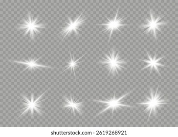 Flare explosie in lens effect met zonlicht en sprankelende straal in abstracte achtergrond van gloed starburst magische glitter illustratie heldere feestelijke grafische bundel set

