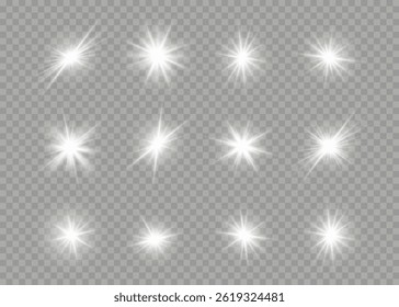 Flare explosie in lens effect met zonlicht en sprankelende straal in abstracte achtergrond van gloed starburst magische glitter illustratie heldere feestelijke grafische bundel set

