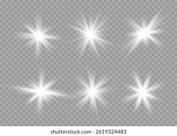 Flare explosie in lens effect met zonlicht en sprankelende straal in abstracte achtergrond van gloed starburst magische glitter illustratie heldere feestelijke grafische bundel set

