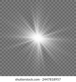 Flare with golden rays of light and magic sparkles. Bright star spark. Abstract yellow rays will raise. Transparent glitter gradient gloss, bright flash. Gold shining sun with sparkle rays. Vector.