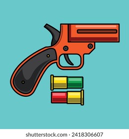 flare gun and shotgun shell vector illustration