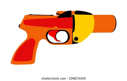 Ilustração do vetor da arma de chamas isolada no fundo branco. Sinal de pistola para pessoas perdidas de sobrevivência. Arma de alerta SOS para ajuda de resgate. Comece a atirar para a corrida. 