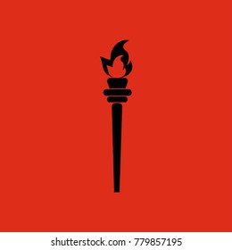 Flare icon. The symbol of the torch. Flat vector illustration on red background