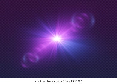 Flare light effect. A flash of a star and lenses, an explosion of light rays.