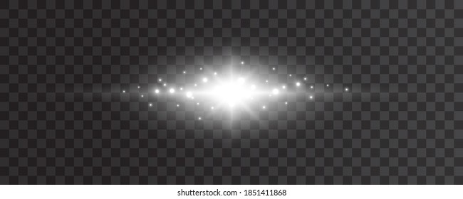 Flare light effect isolated on transparent background. White flash lense rays and sparks. Glow magic star beams burst with sparkles