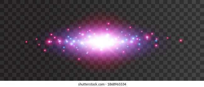 Flare light effect isolated on transparent background. Pink and blue flash lense rays and sparks. Glow magic star beams burst with sparkles