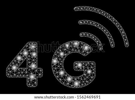 Flare mesh 4G with glare effect. Abstract illuminated model of 4G icon. Shiny wire frame triangular mesh 4G. Vector abstraction on a black background. Abstract 2d mesh created from triangular lines,