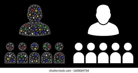 Flare mesh auditory students icon with glow effect. Abstract illuminated model of auditory students. Shiny wire frame polygonal mesh auditory students icon. Vector abstraction on a black background.
