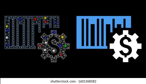 Flare mesh barcode price setup icon with glow effect. Abstract illuminated model of barcode price setup. Shiny wire frame polygonal mesh barcode price setup icon.