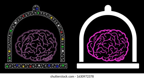 Flare mesh brain conservation icon with glare effect. Abstract illuminated model of brain conservation. Shiny wire frame polygonal mesh brain conservation icon.