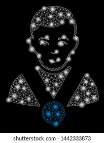 Flare mesh champion with sparkle effect. Abstract illuminated model of champion icon. Shiny wire carcass triangular mesh champion. Vector abstraction on a black background.
