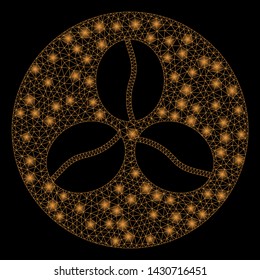 Flare mesh coffee beans with lightspot effect. Abstract illuminated model of coffee beans icon. Shiny wire frame triangular mesh coffee beans. Vector abstraction on a black background.