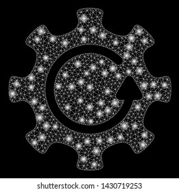 Flare mesh cog rotation direction with glare effect. Abstract illuminated model of cog rotation direction icon. Shiny wire carcass polygonal mesh cog rotation direction.