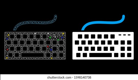 Flare mesh computer keyboard icon with glare effect. Abstract illuminated model of computer keyboard. Shiny wire carcass polygonal network computer keyboard icon.
