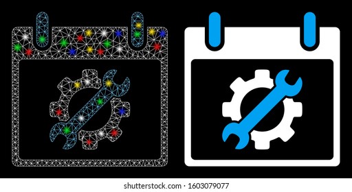 Flare mesh configuration tools calendar day icon with glow effect. Abstract illuminated model of configuration tools calendar day.