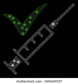 Flare mesh confirmed injection with glitter effect. Abstract illuminated model of confirmed injection icon. Shiny wire frame polygonal mesh confirmed injection.