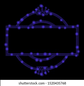 Flare mesh crown round and rectangle frame with glow effect. Abstract illuminated model of crown round and rectangle frame icon. Shiny wire frame triangular mesh crown round and rectangle frame.