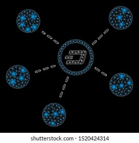 Flare mesh Dash connections with glare effect. Abstract illuminated model of Dash connections icon. Shiny wire carcass polygonal network Dash connections. Vector abstraction on a black background.