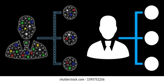 Flare mesh distribution manager icon with glow effect. Abstract illuminated model of distribution manager. Shiny wire frame triangular mesh distribution manager icon.