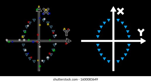 Flare mesh dotted ellipse plot icon with glitter effect. Abstract illuminated model of dotted ellipse plot. Shiny wire frame polygonal mesh dotted ellipse plot icon.