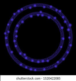 Flare mesh double circle frame with sparkle effect. Abstract illuminated model of double circle frame icon. Shiny wire frame polygonal mesh double circle frame.
