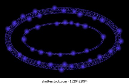 Flare mesh double ellipse frame with glow effect. Abstract illuminated model of double ellipse frame icon. Shiny wire frame polygonal network double ellipse frame.