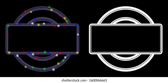 Flare mesh double round and rectangle frame icon with glare effect. Abstract illuminated model of double round and rectangle frame.