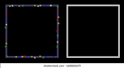 Flare mesh double square frame icon with lightspot effect. Abstract illuminated model of double square frame. Shiny wire frame polygonal mesh double square frame icon.