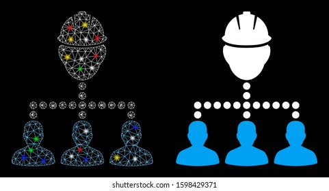 Flare mesh engineer staff relations icon with glow effect. Abstract illuminated model of engineer staff relations. Shiny wire carcass polygonal mesh engineer staff relations icon.