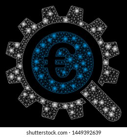 Flare mesh Euro search options with glare effect. Abstract illuminated model of Euro search options icon. Shiny wire carcass triangular mesh Euro search options.