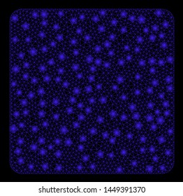 Flare mesh filled square with lightspot effect. Abstract illuminated model of filled square icon. Shiny wire frame polygonal mesh filled square. Vector abstraction on a black background.