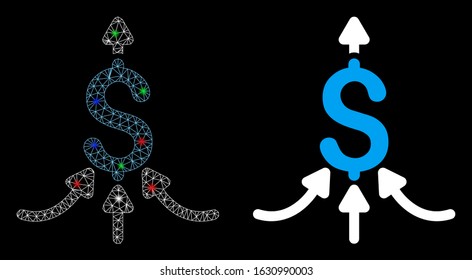 Flare mesh financial aggregator icon with glare effect. Abstract illuminated model of financial aggregator. Shiny wire carcass polygonal network financial aggregator icon.