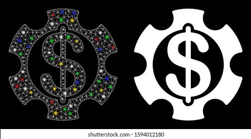 Flare mesh financial development icon with glow effect. Abstract illuminated model of financial development. Shiny wire frame triangular mesh financial development icon.