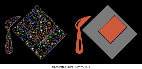 Flare mesh flood fill icon with sparkle effect. Abstract illuminated model of flood fill. Shiny wire carcass triangular mesh flood fill icon. Vector abstraction on a black background.