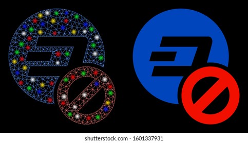 Flare mesh forbidden Dashcoin icon with glitter effect. Abstract illuminated model of forbidden Dashcoin. Shiny wire carcass polygonal mesh forbidden Dashcoin icon.