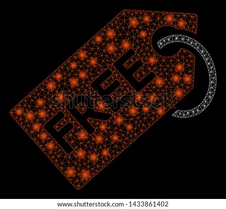 Flare mesh free tag with glitter effect. Abstract illuminated model of free tag icon. Shiny wire carcass polygonal mesh free tag. Vector abstraction on a black background.