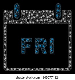 Flare mesh Friday calendar page with lightspot effect. Abstract illuminated model of Friday calendar page icon. Shiny wire carcass polygonal mesh Friday calendar page.